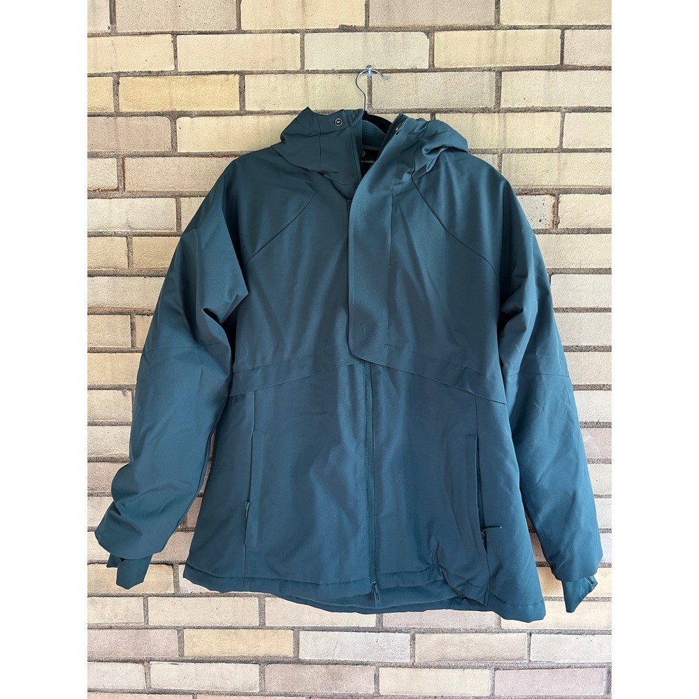 All in Motion Dark Teal Water Resistant Hooded Jacket Sz Large Thumbholes Winter